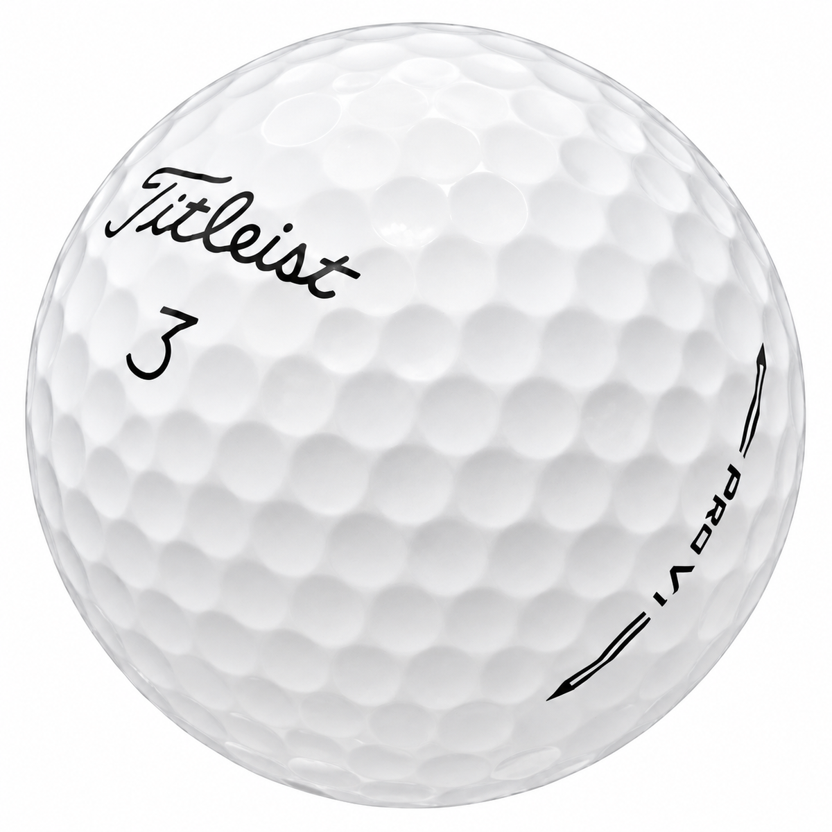 Titleist Pro V1 golf ball in white, showing the logo and number