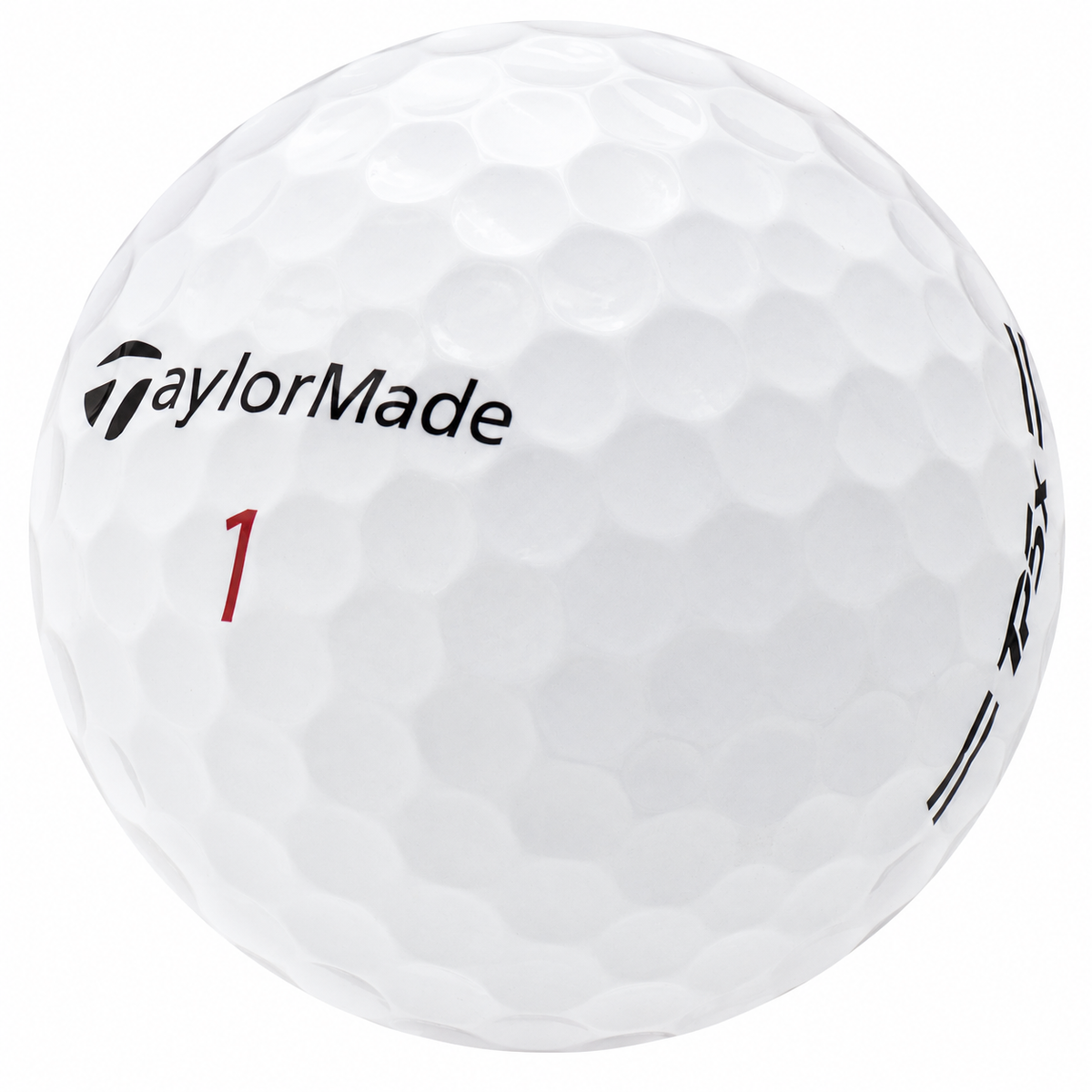 TaylorMade TP5x golf ball in white, showing the logo and number