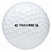 Bridgestone Tour B RXS golf ball in white, showing the side stamp and alignment line