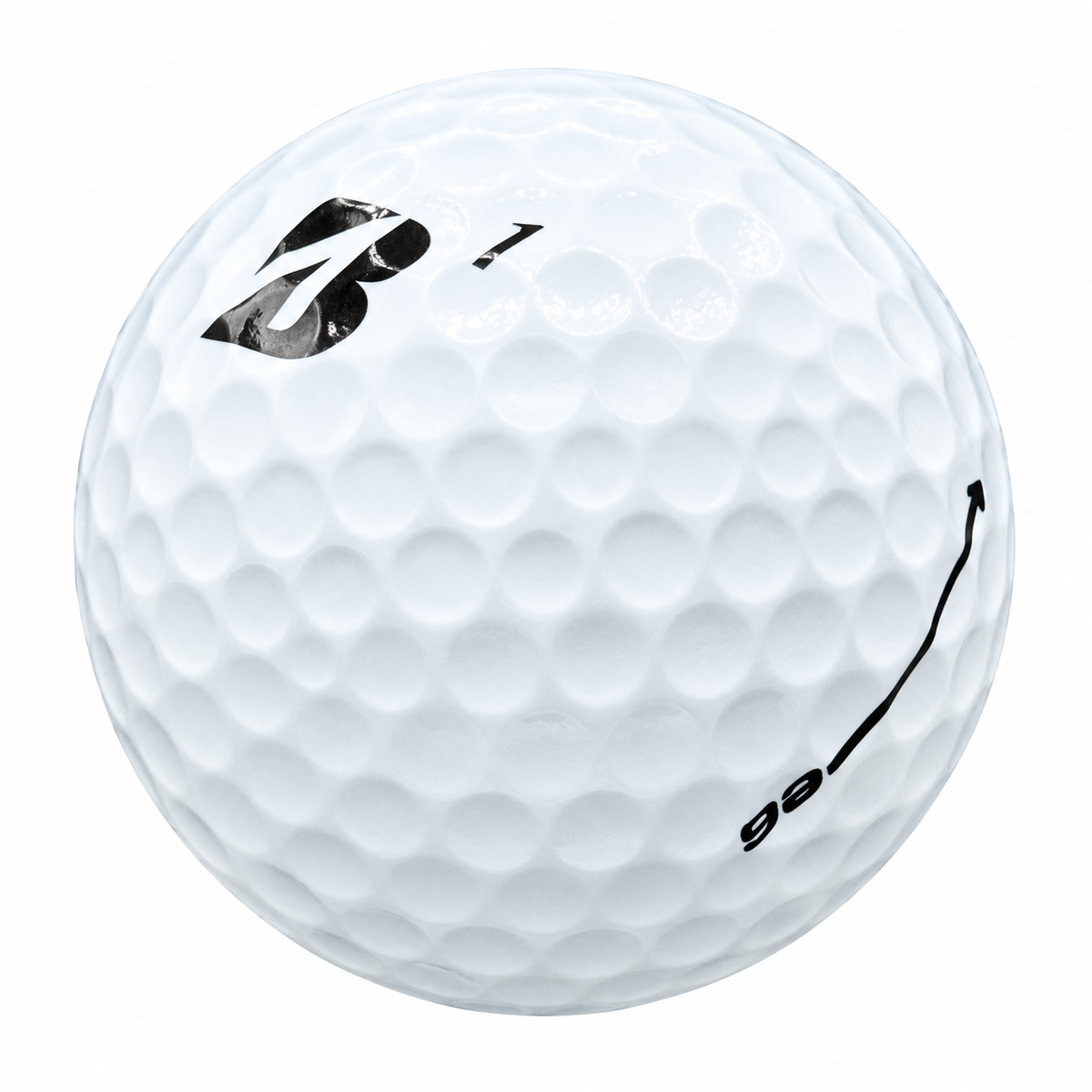 Bridgestone e6 golf ball in white, showing the logo and number