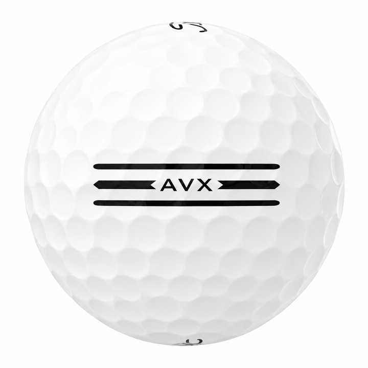 Titleist AVX golf ball in white, showing the triple-line AVX alignment stamp