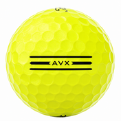 Titleist AVX golf ball in yellow, showing the triple-line AVX alignment stamp