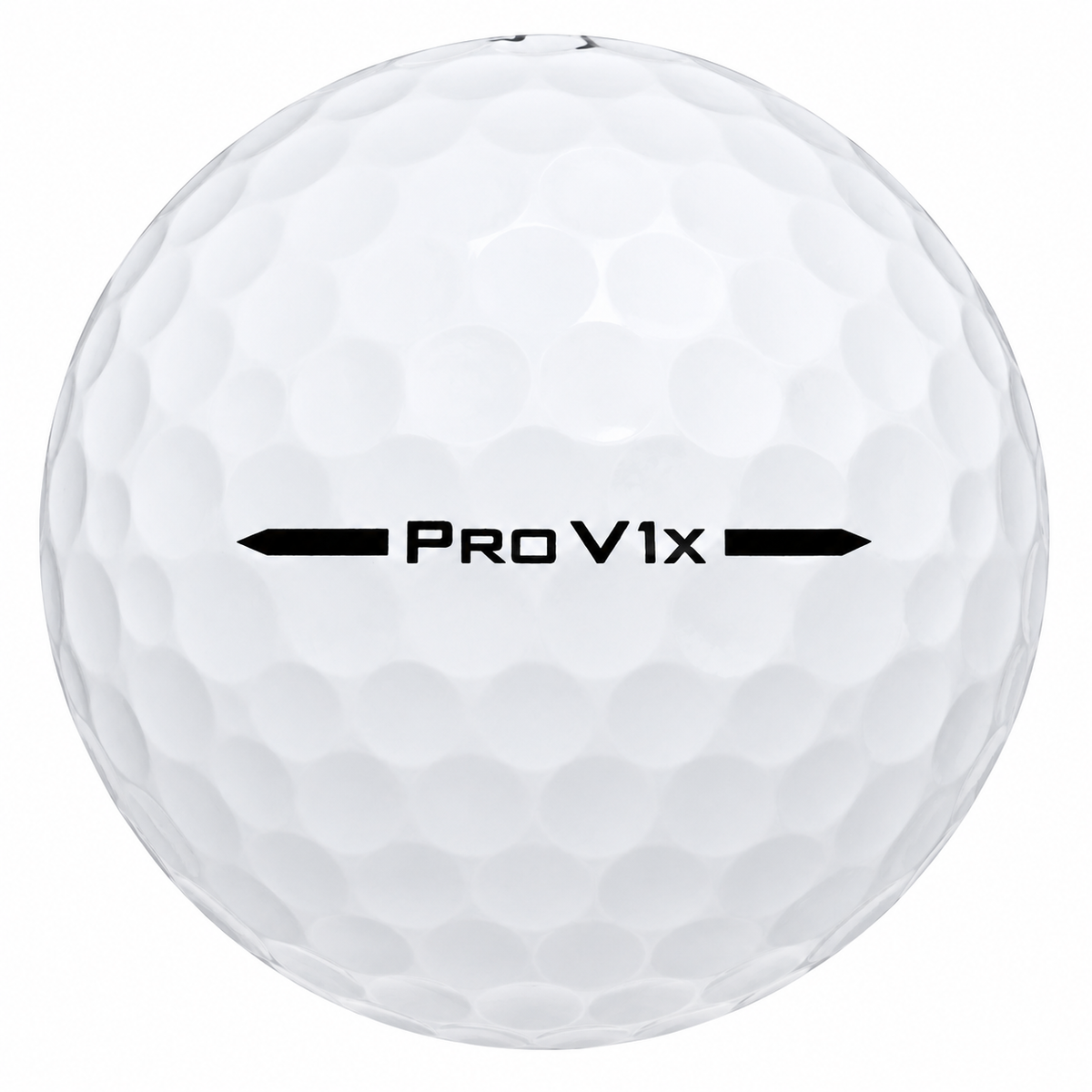 Titleist Pro V1x golf ball in white, showing the side stamp and alignment line