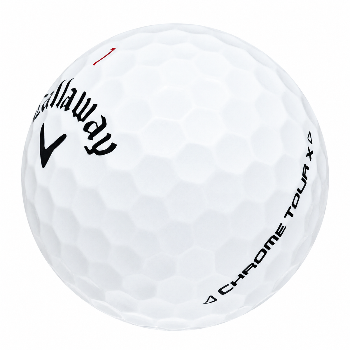Callaway Chrome Tour X golf ball in white, showing the logo and number
