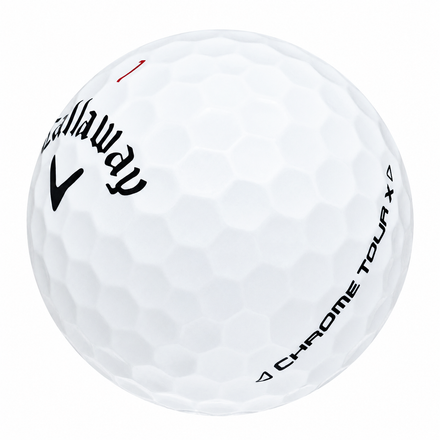 Callaway Chrome Tour X golf ball in white, showing the logo and number