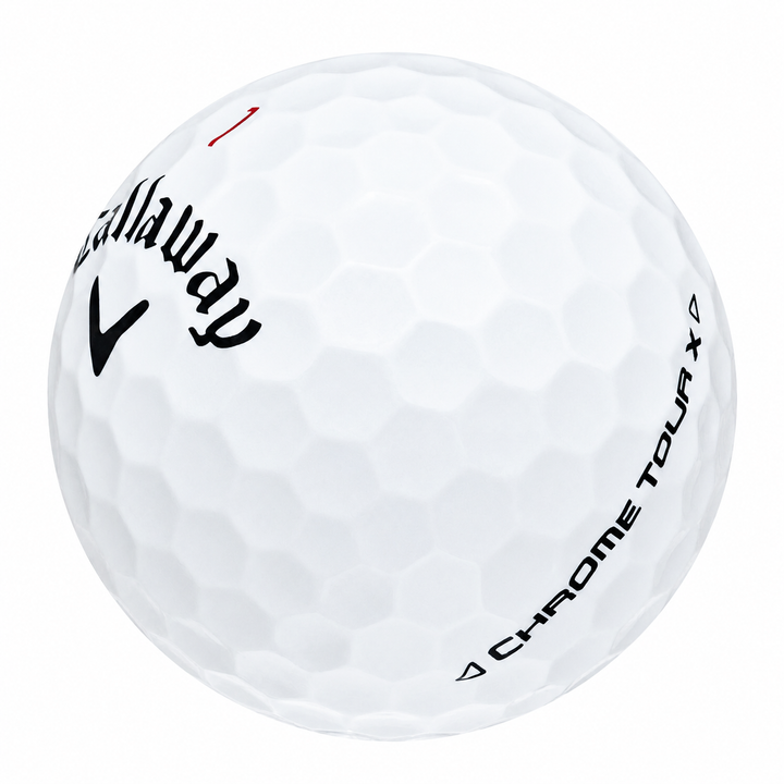Callaway Chrome Tour X golf ball in white, showing the logo and number