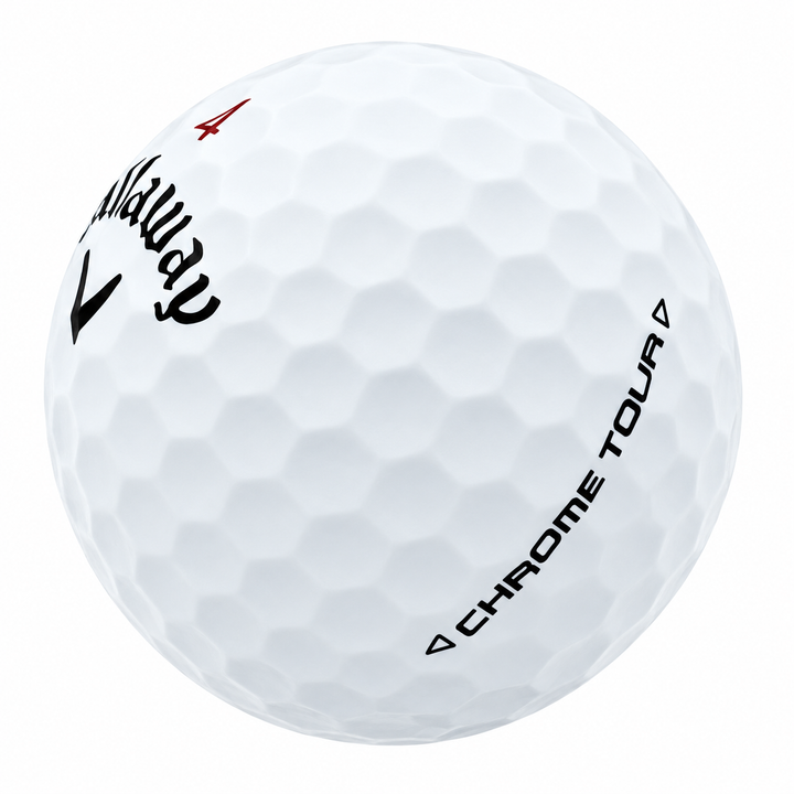 Callaway Chrome Tour golf ball in white, showing the logo and number