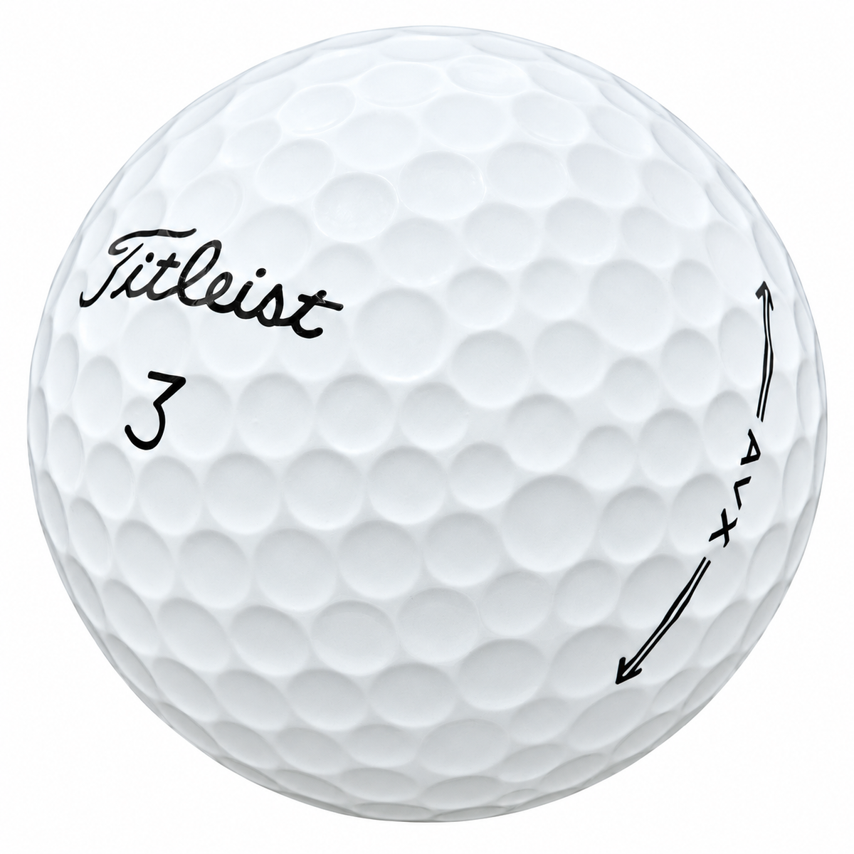 Titleist AVX golf ball in white, showing the logo and number