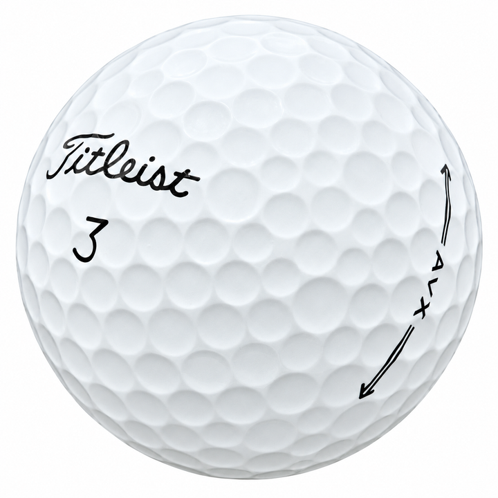 Titleist AVX golf ball in white, showing the logo and number