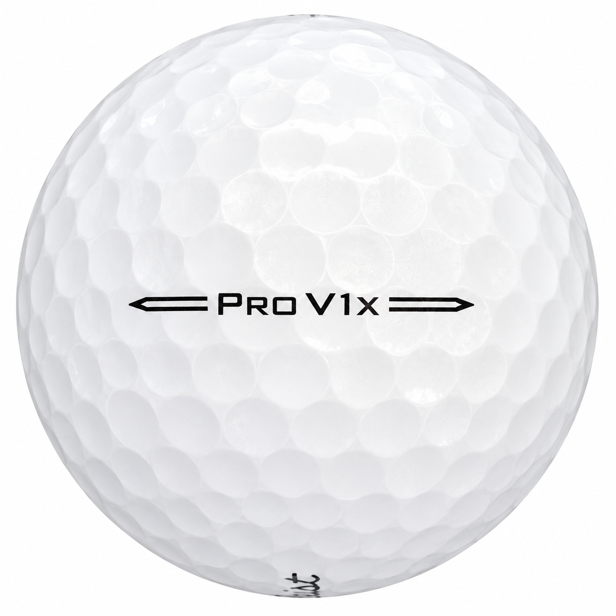 Titleist Pro V1x golf ball in white, showing the side stamp and alignment line
