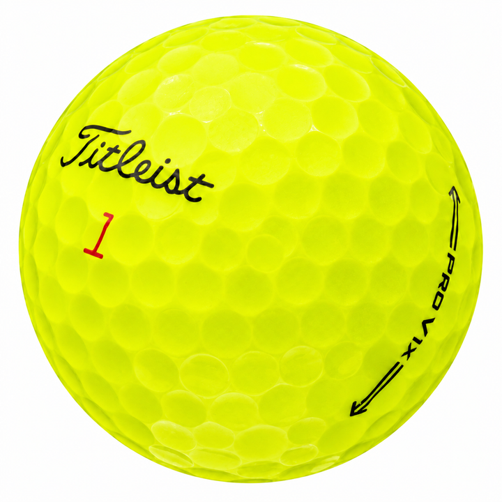 Titleist Pro V1x golf ball in yellow, showing the logo and number