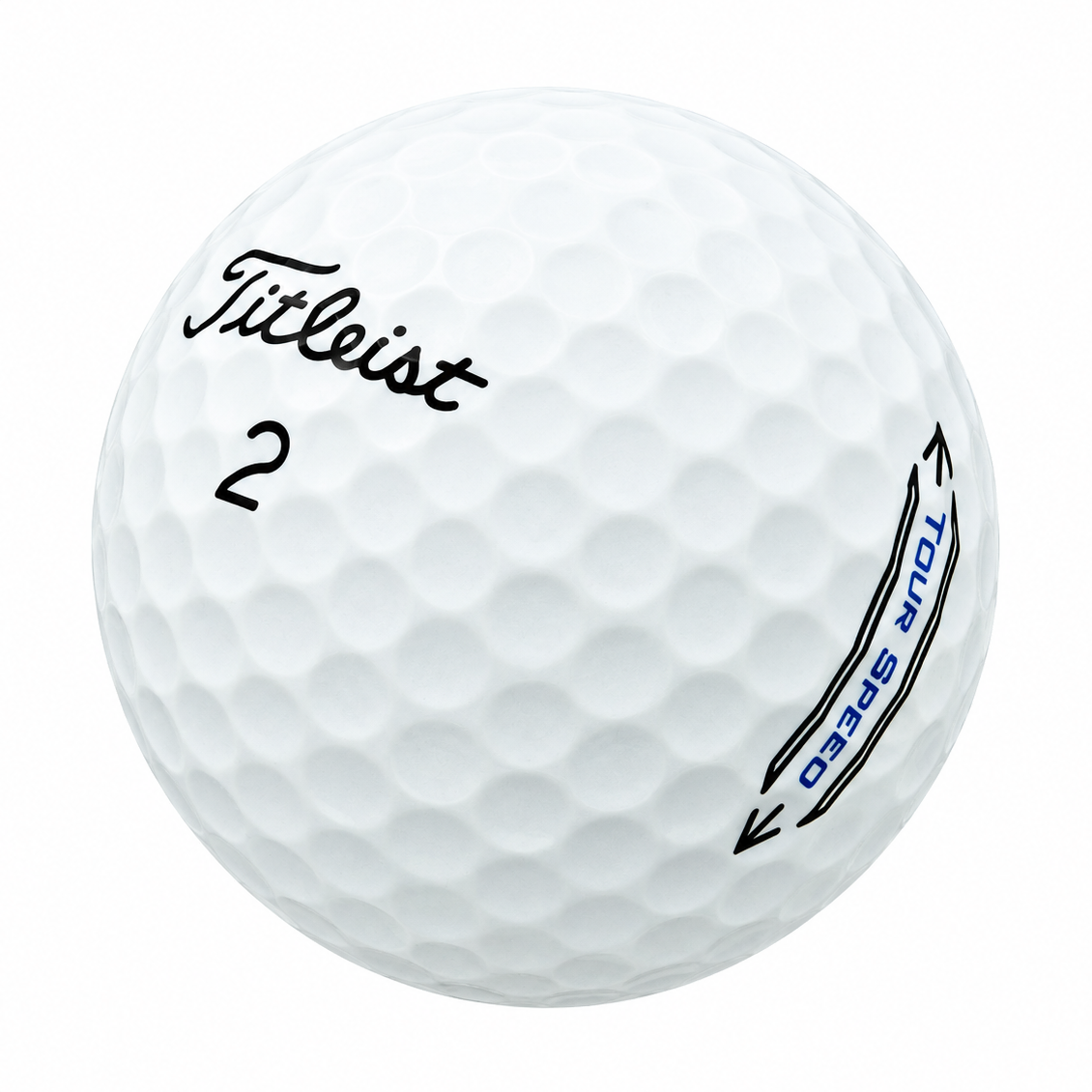 Titleist Tour Speed golf ball in white, showing the logo and number