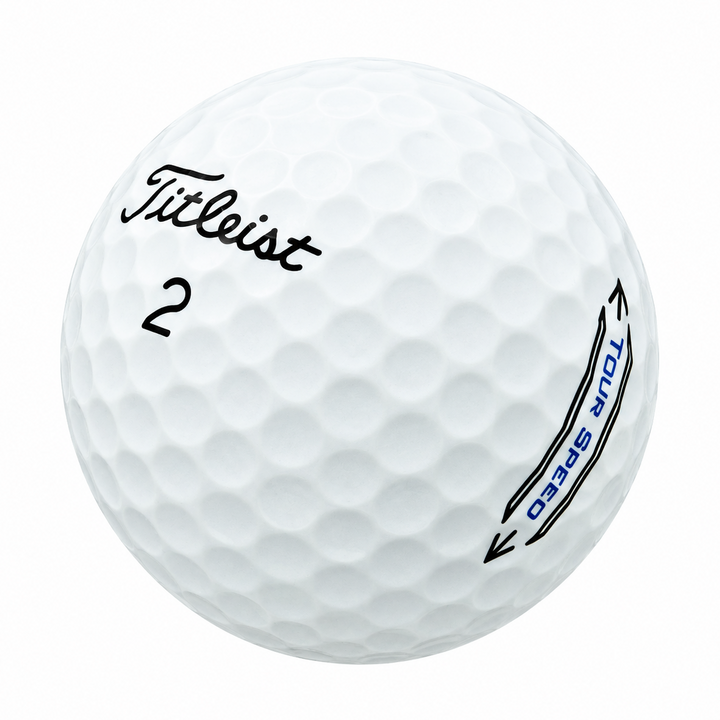 Titleist Tour Speed golf ball in white, showing the logo and number