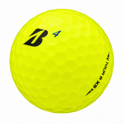 Bridgestone Tour B XS golf ball in yellow, showing the logo and number