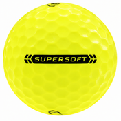 Callaway Supersoft golf ball in yellow, showing the side stamp and alignment line