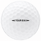 Bridgestone Tour B X golf ball in white, showing the side stamp and alignment line
