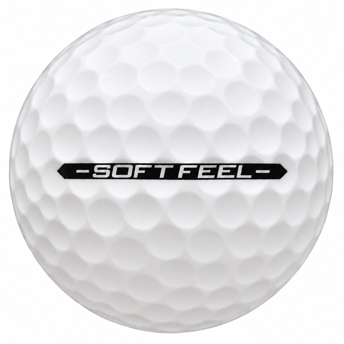 Srixon Soft Feel golf ball in white, showing the side stamp and alignment line