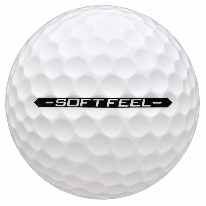 Srixon Soft Feel golf ball in white, showing the side stamp and alignment line