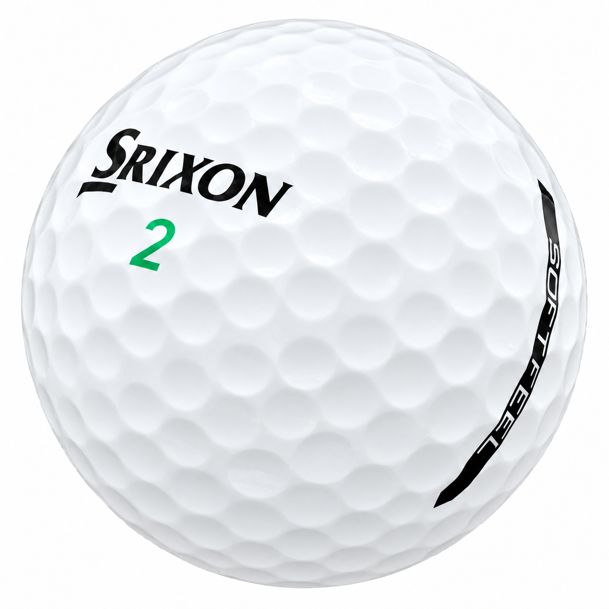 Srixon Soft Feel golf ball in white, showing the logo and number