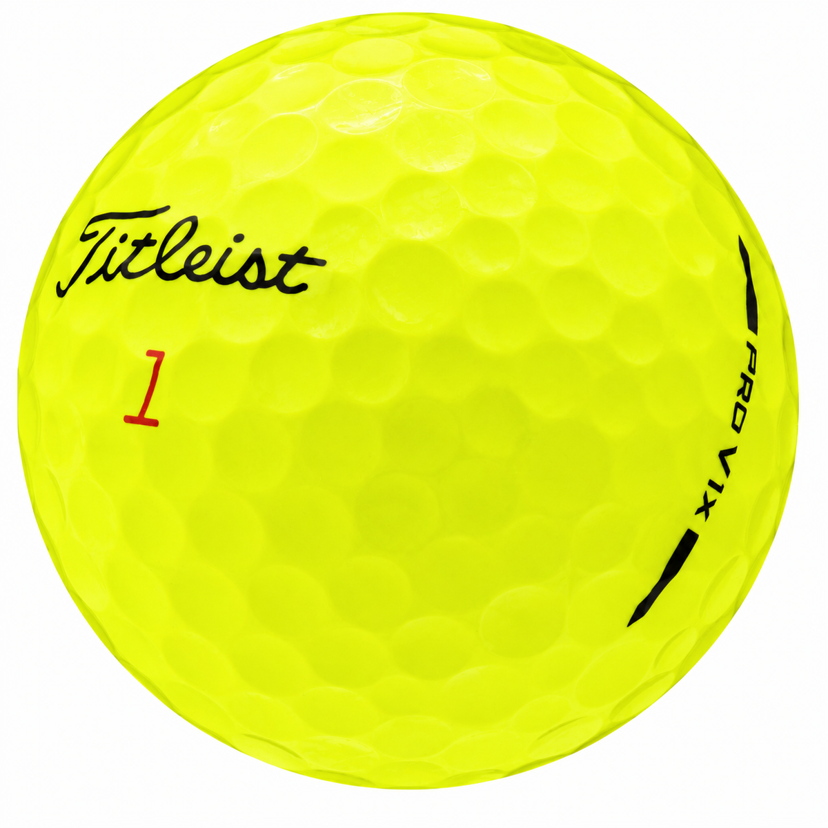 Titleist Pro V1x golf ball in yellow, showing the logo and number