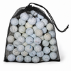Black mesh drawstring bag filled with white Titleist Pro V1 and Pro V1x golf balls
