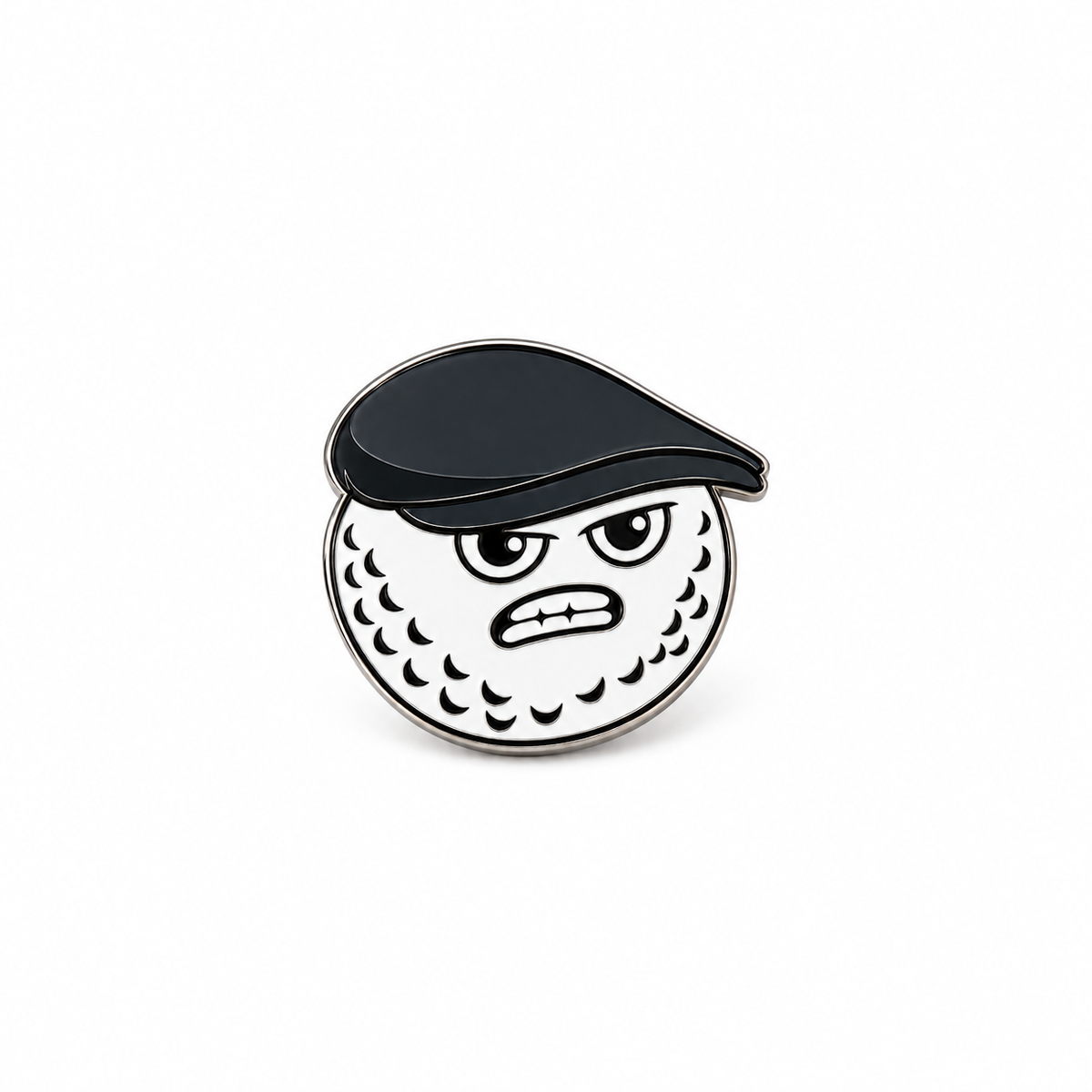 Peaky ball marker with the MGB mascot, a scowling golf ball in a flat cap