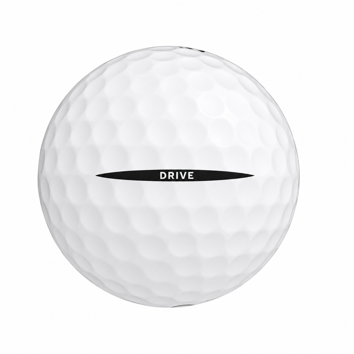 Vice Drive golf ball in white, showing the side stamp and alignment line