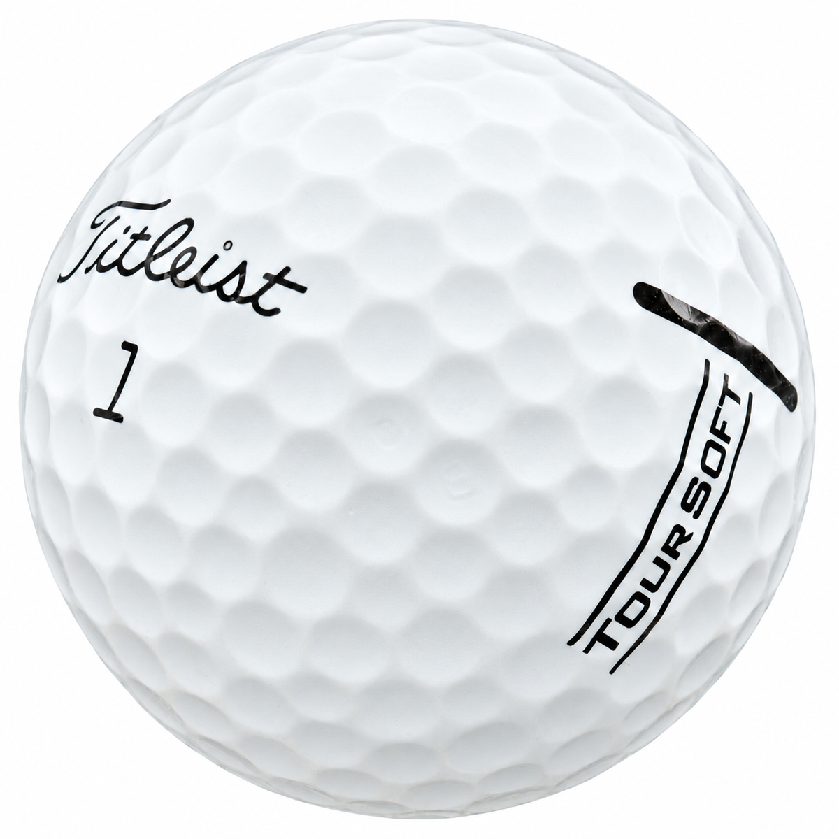 Titleist Tour Soft golf ball in white, showing the logo and number