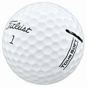 Titleist Tour Soft golf ball in white, showing the logo and number