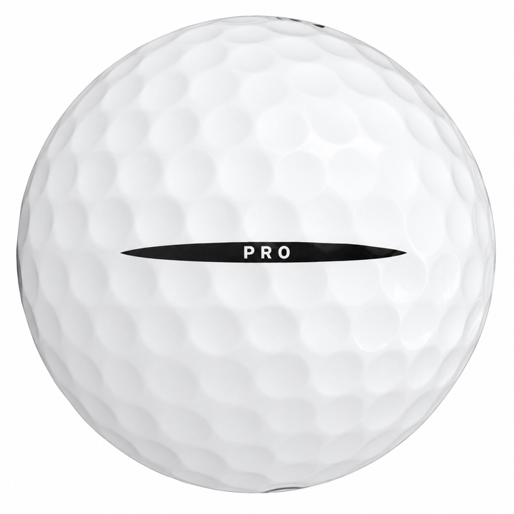 Vice Pro golf ball in white, showing the side stamp and alignment line
