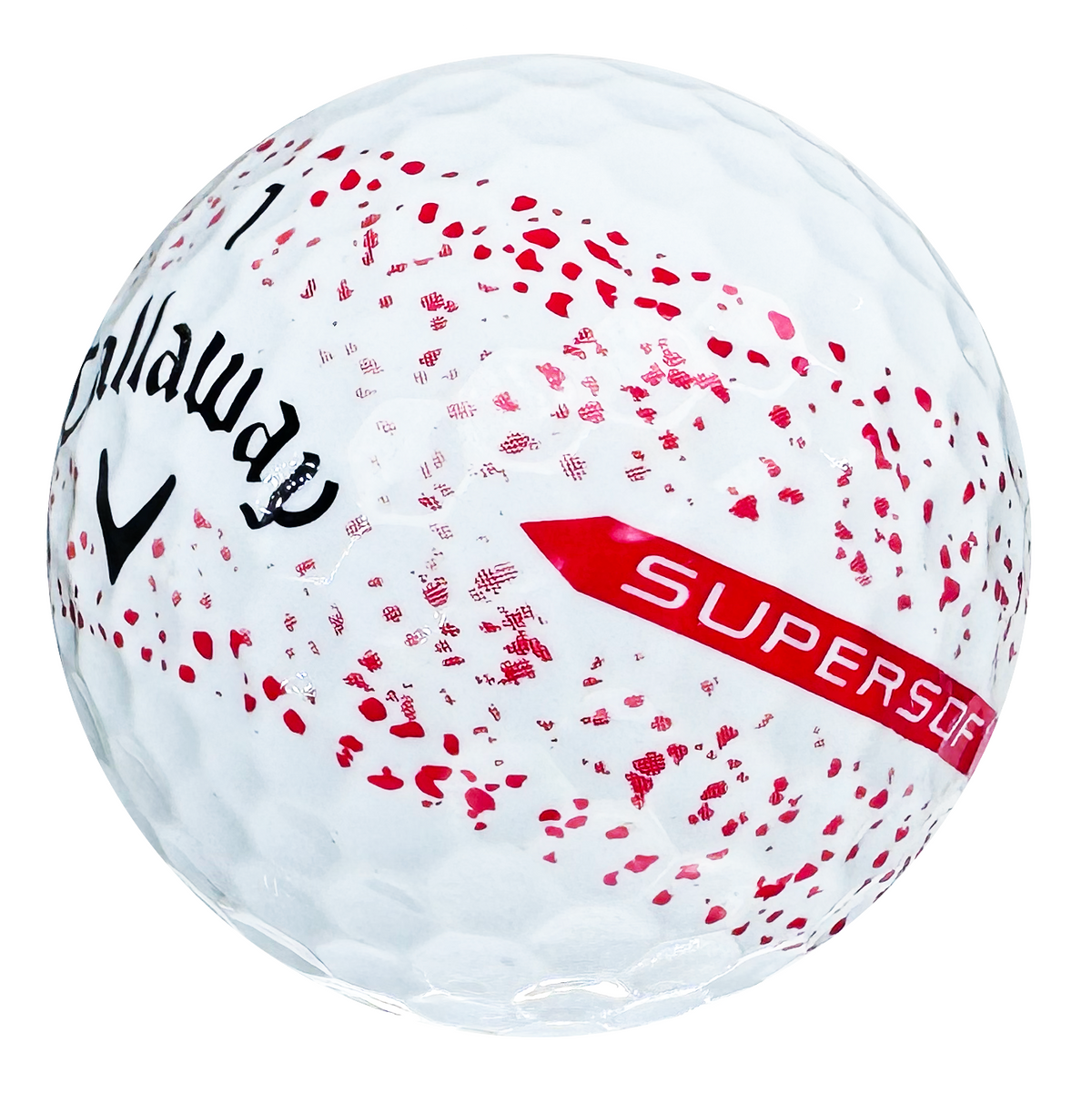Callaway Supersoft Splatter 360 golf ball in white with red splatter