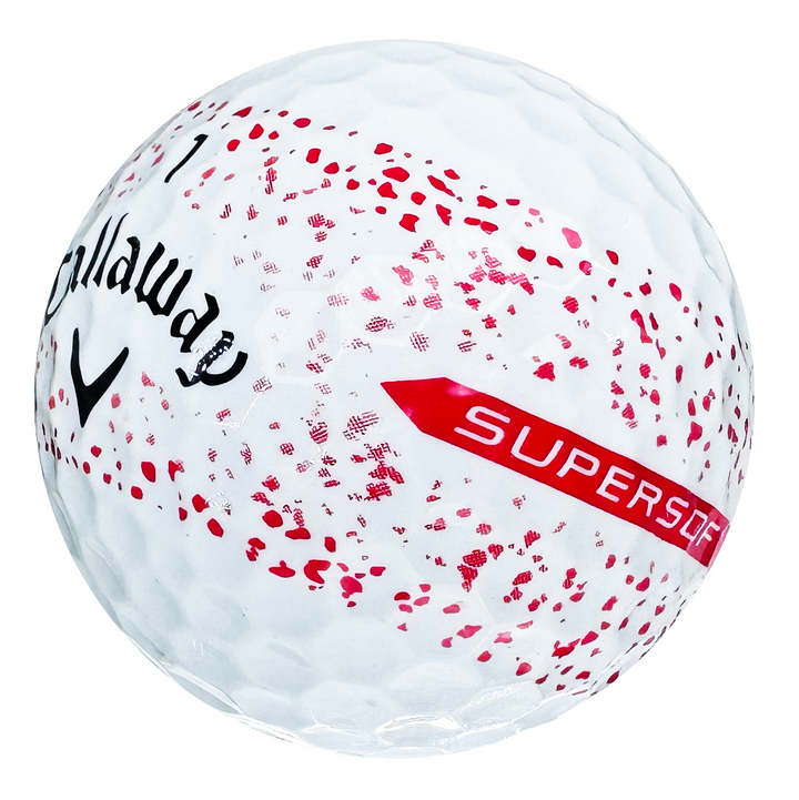 Callaway Supersoft Splatter 360 golf ball in white with red splatter