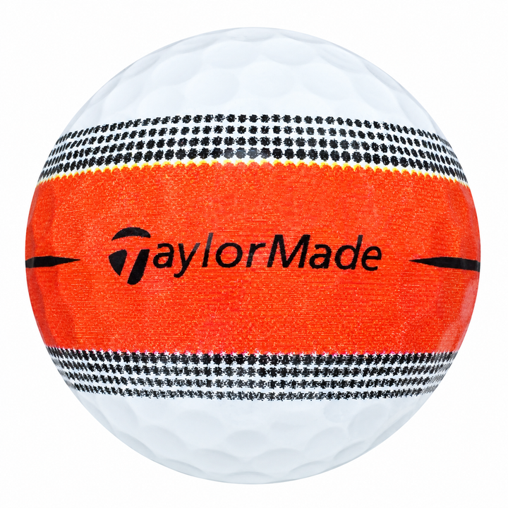 TaylorMade Tour Response Stripe golf ball with an orange stripe