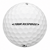 TaylorMade Tour Response golf ball in white, showing the side stamp and alignment line