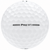 Titleist Pro V1 golf ball in white, showing the side stamp and alignment line