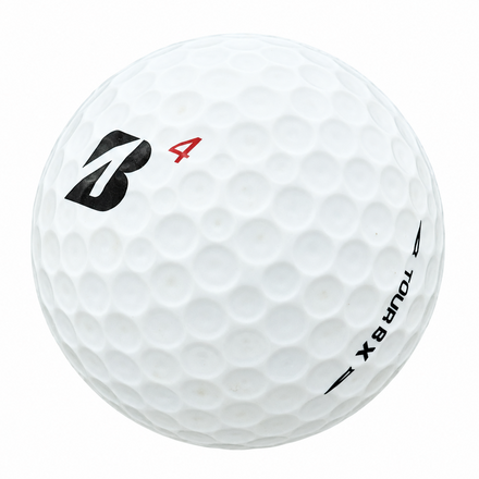 Bridgestone Tour B X golf ball in white, showing the logo and number