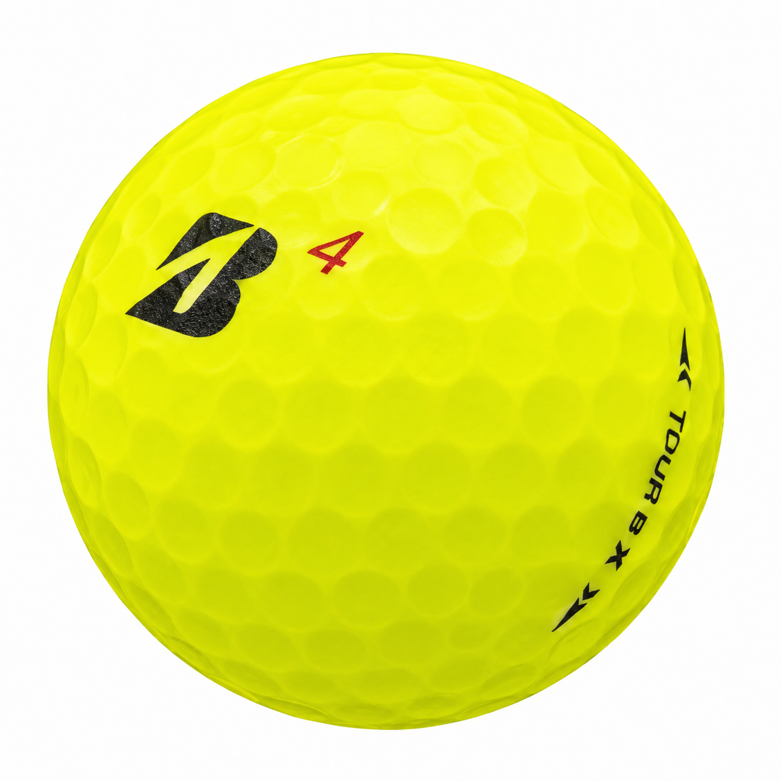 Bridgestone Tour B X golf ball in yellow, showing the logo and number