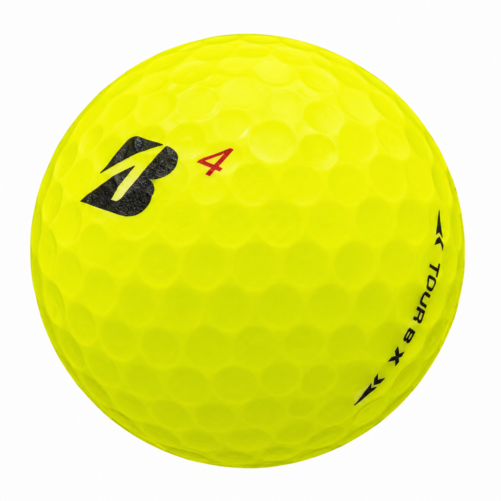 Bridgestone Tour B X golf ball in yellow, showing the logo and number