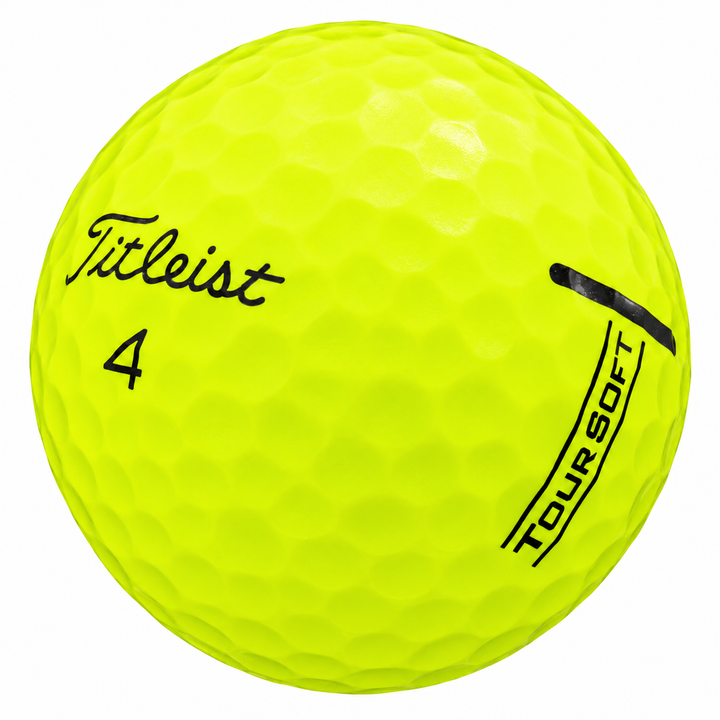 Titleist Tour Soft golf ball in yellow, showing the logo and number