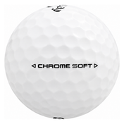 Callaway Chrome Soft golf ball in white, showing the side stamp and alignment line