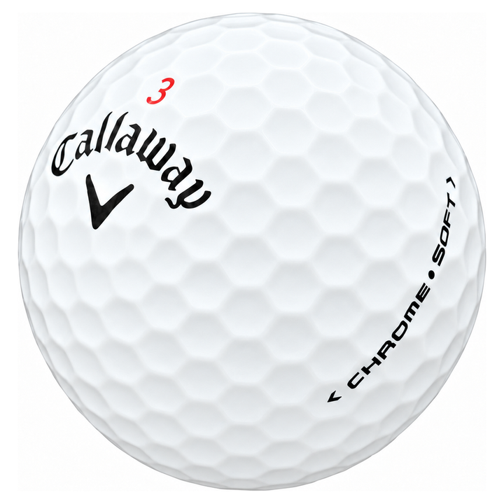 Callaway Chrome Soft golf ball in white, showing the logo and number