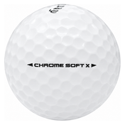 Callaway Chrome Soft X golf ball in white, showing the side stamp and alignment line