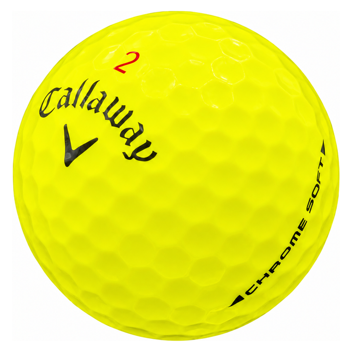 Callaway Chrome Soft golf ball in yellow, showing the logo and number