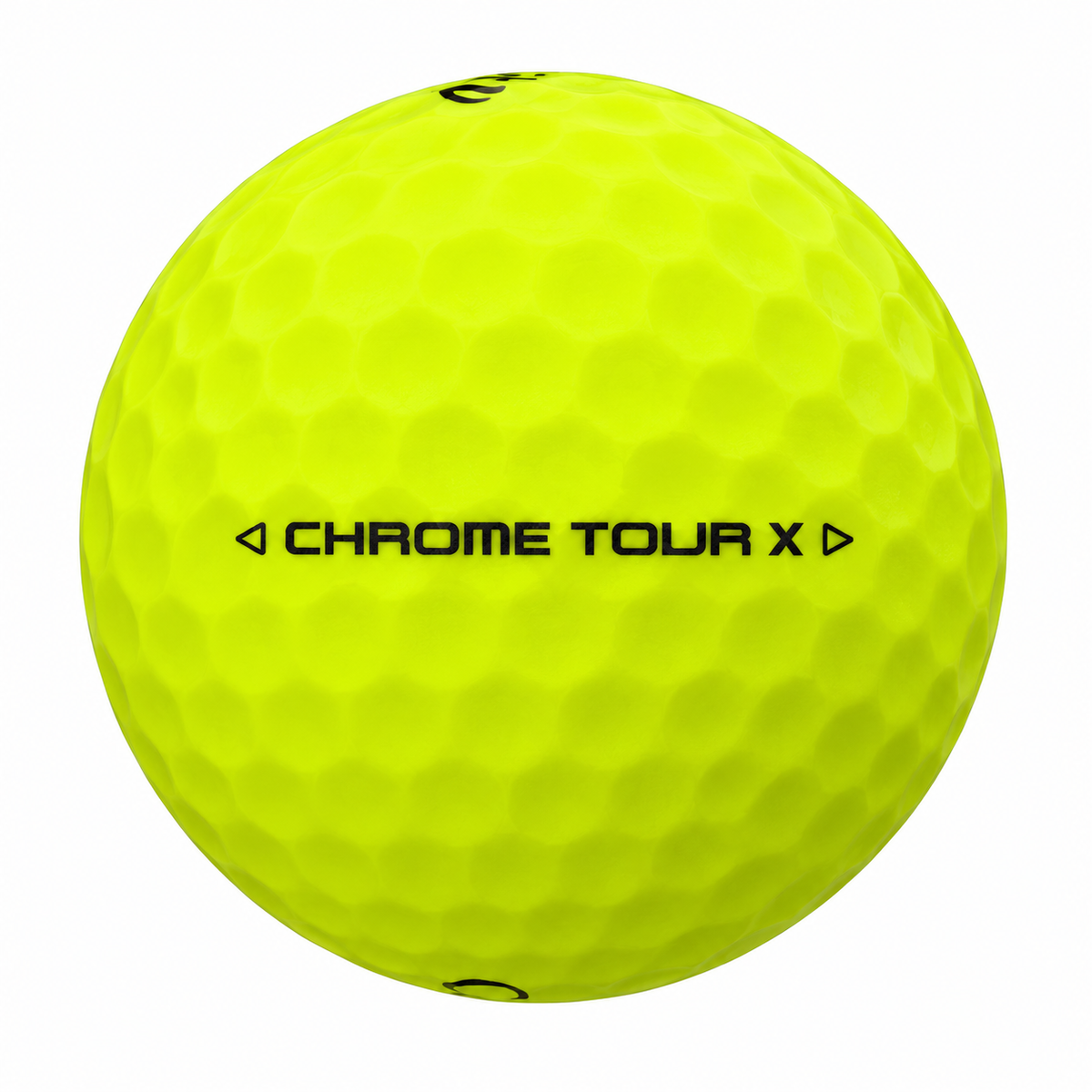 Callaway Chrome Tour X golf ball in yellow, showing the side stamp and alignment line