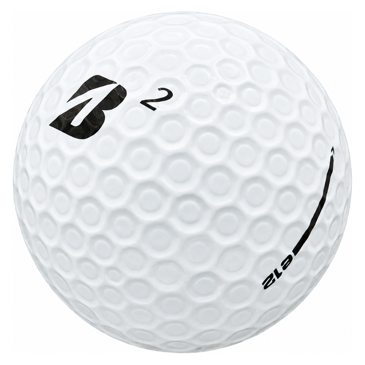 Bridgestone e12 golf ball in white, showing the logo and number