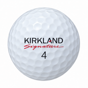 Kirkland Signature golf ball in white, front view of the logo