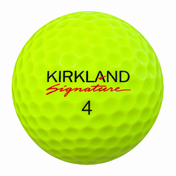 Kirkland Signature golf ball in yellow, front view of the logo
