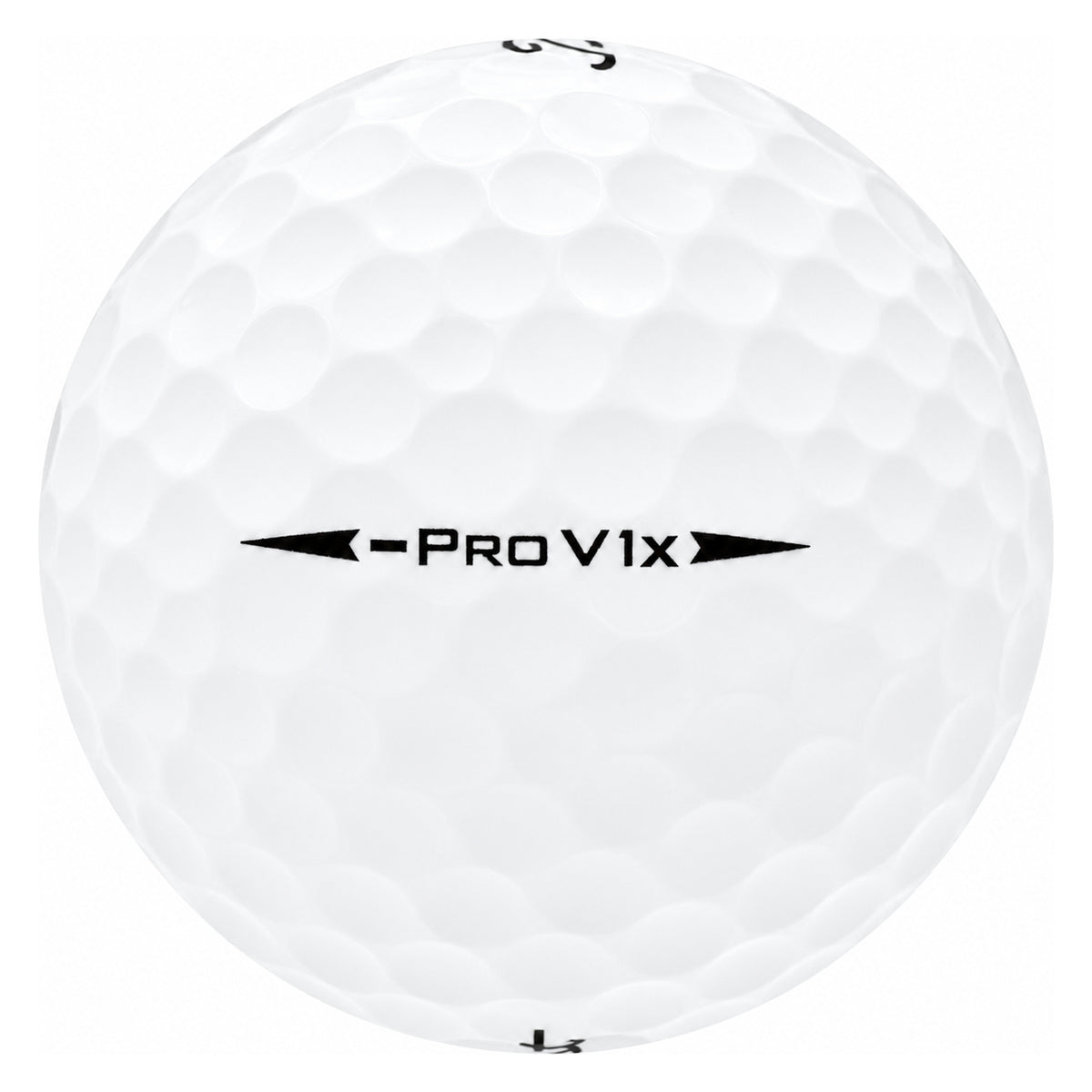 Titleist Pro V1x Left Dash golf ball in white, showing the side stamp and alignment line