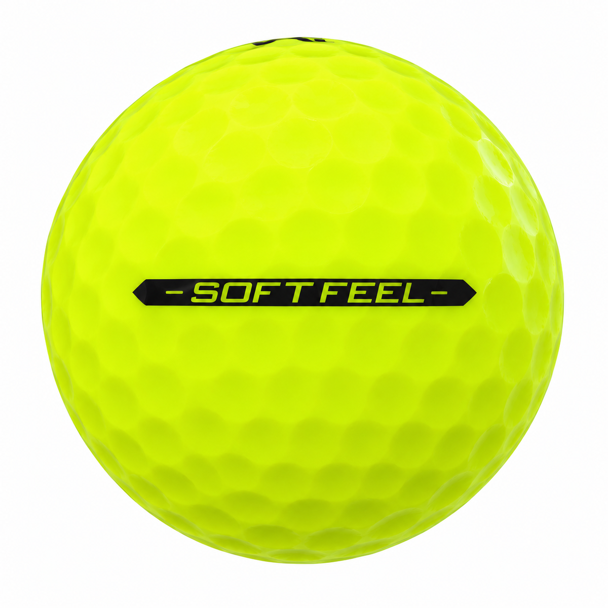 Srixon Soft Feel golf ball in yellow, showing the side stamp and alignment line