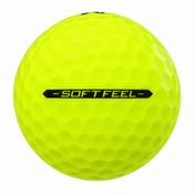 Srixon Soft Feel golf ball in yellow, showing the side stamp and alignment line